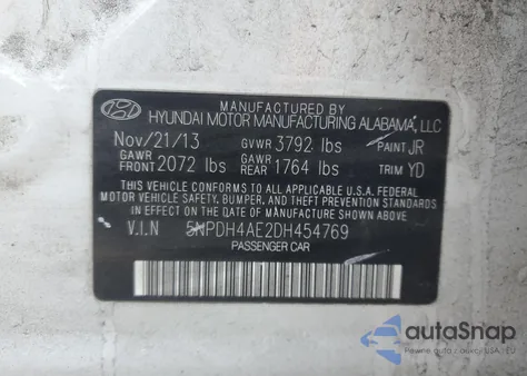 2013 Hyundai Elantra Gls z USA, uszkodzony, nr VIN 5NPDH4AE2DH454769